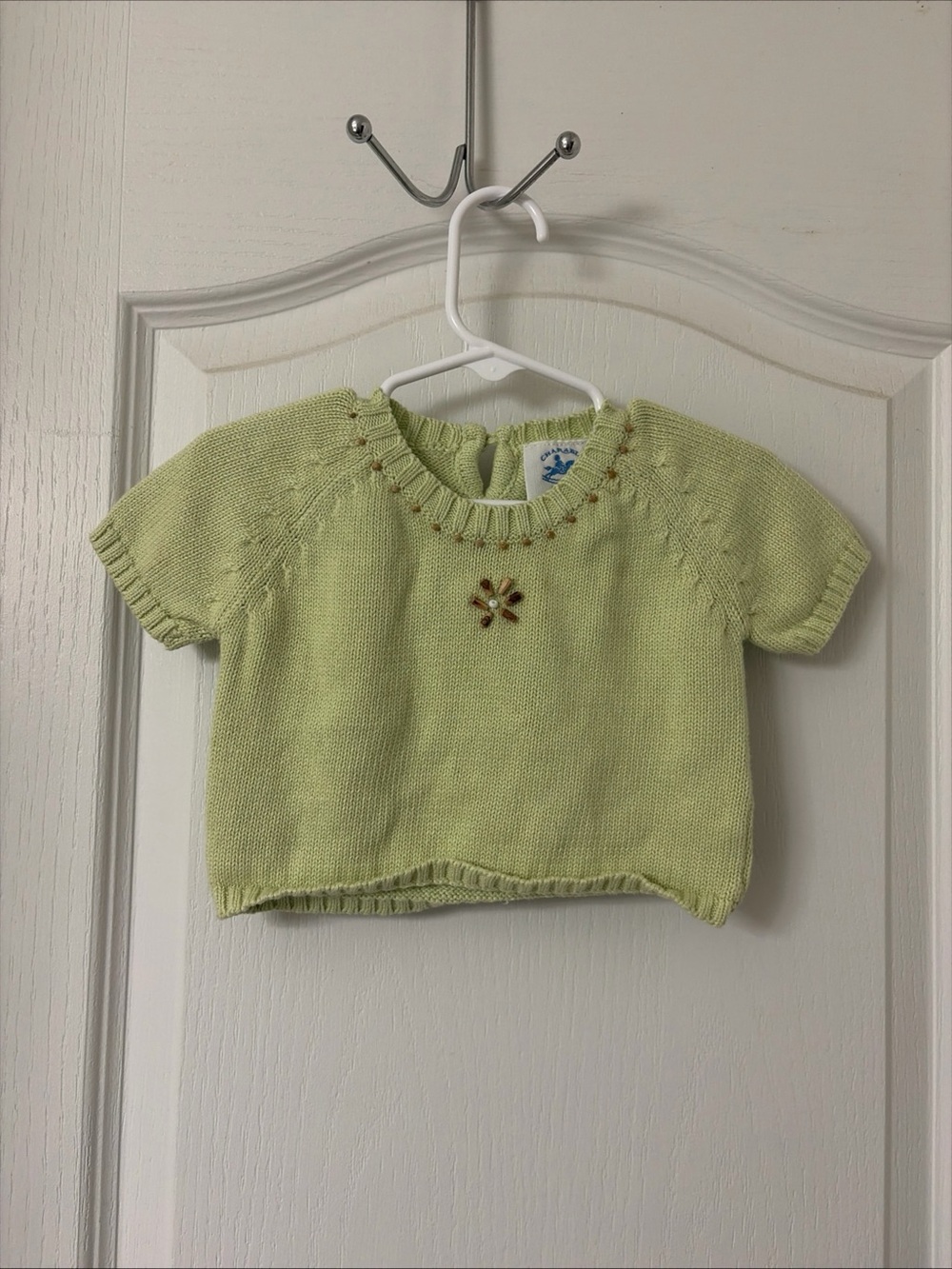 Vintage Charabia Paris Baby Girls Knit Sweater Green 100% Cotton